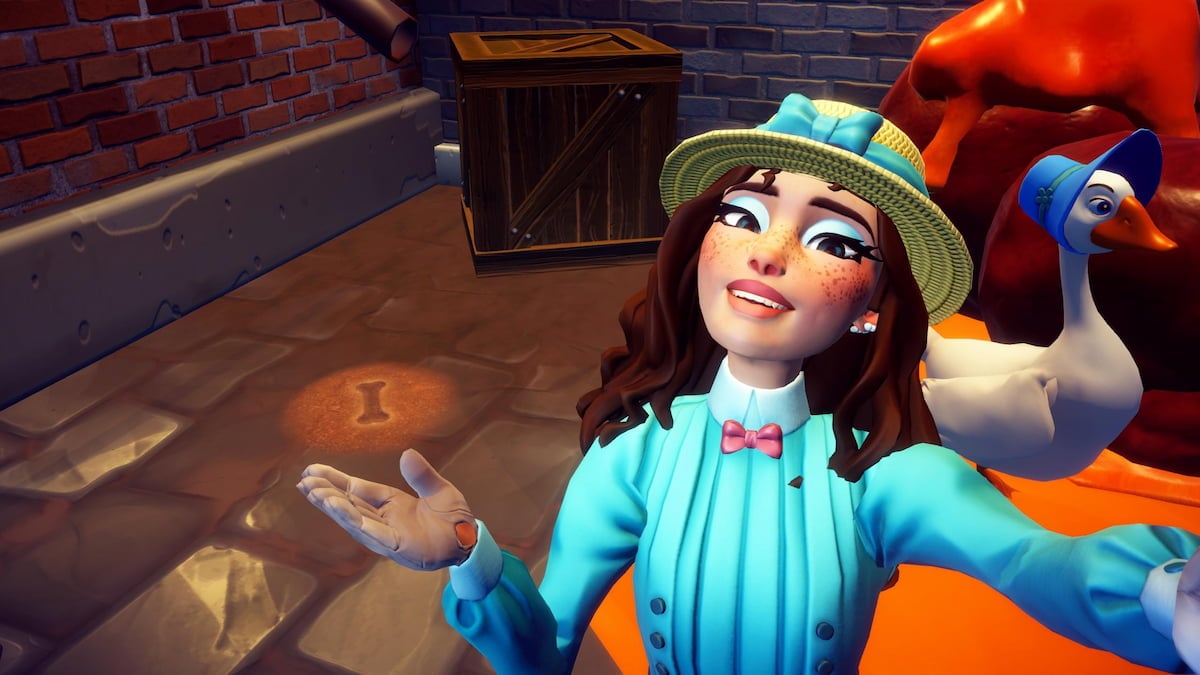 Taking picture with dog bone spot on ground in disney dreamlight valley