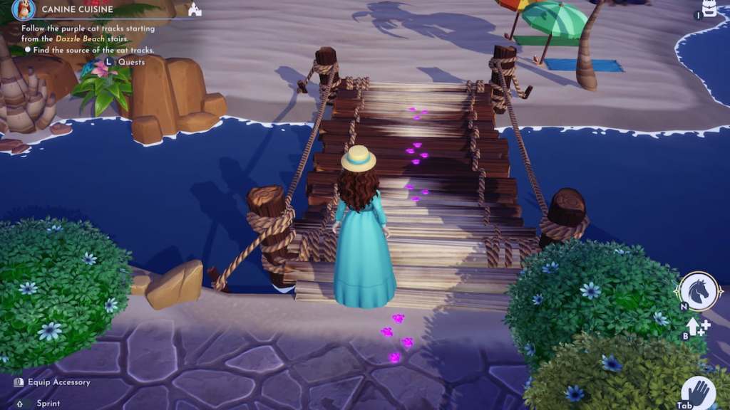 Following purple cat tracks in disney dreamlight valley