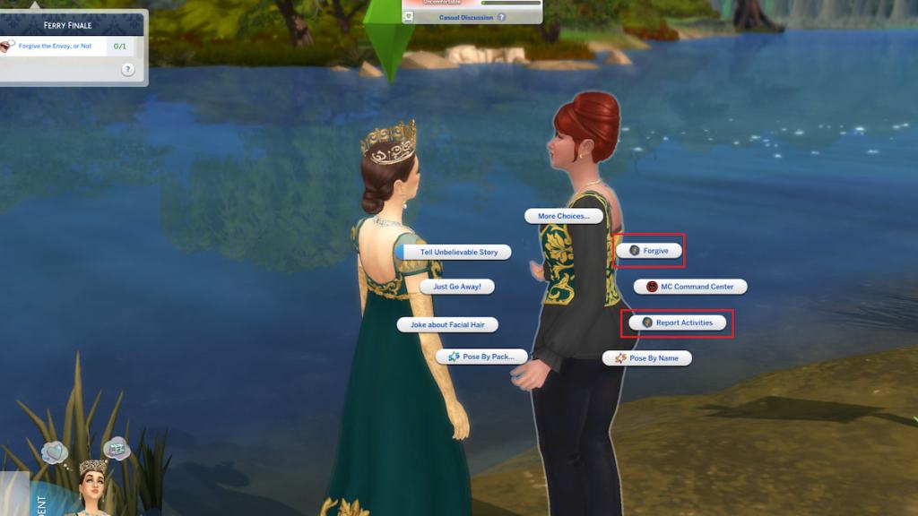 Forgive and report options on royal envoy in the sims 4