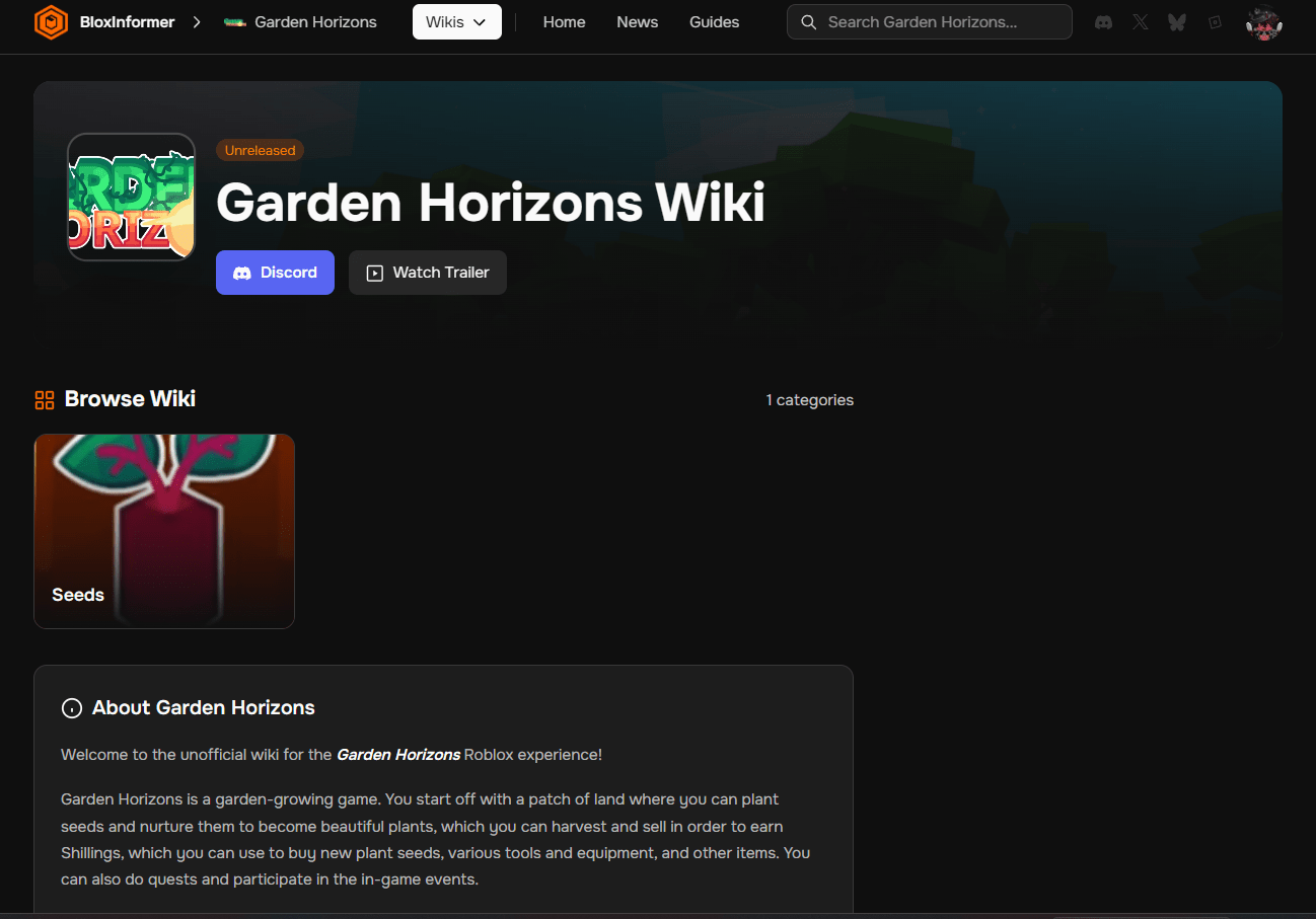 Preview of the Garden Horizons wiki on BloxInformer.