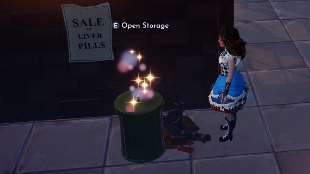 looking at green trash can in disney dreamlight valley