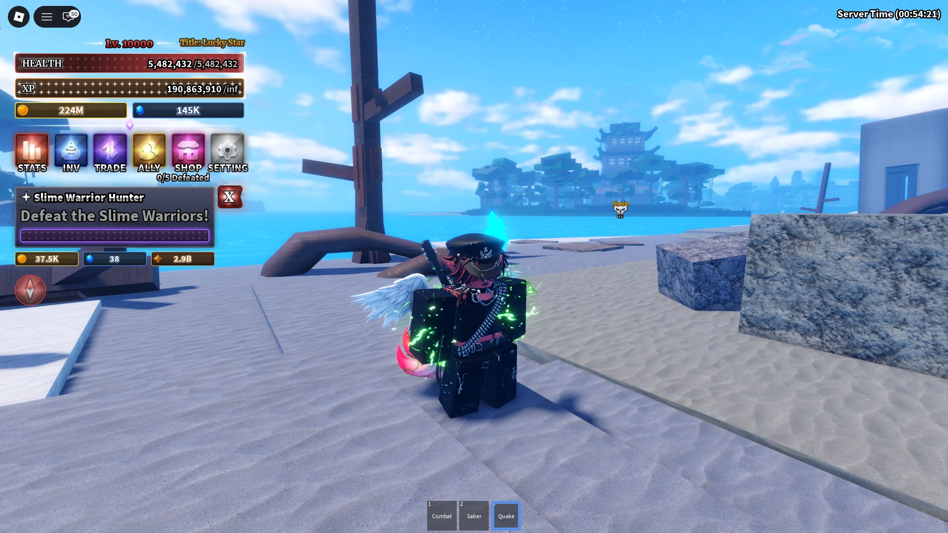 A player showing the color of their Armament Haki in Sailor Piece Roblox experience.