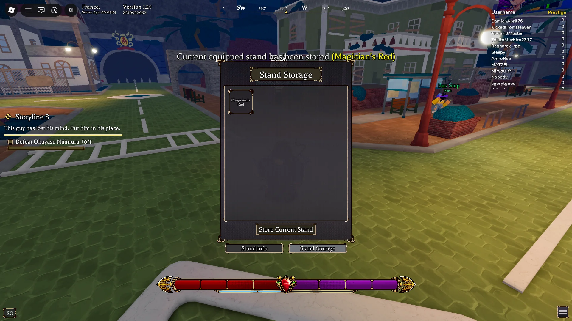 How to store Stands in Bizarre Lineage Roblox experience.