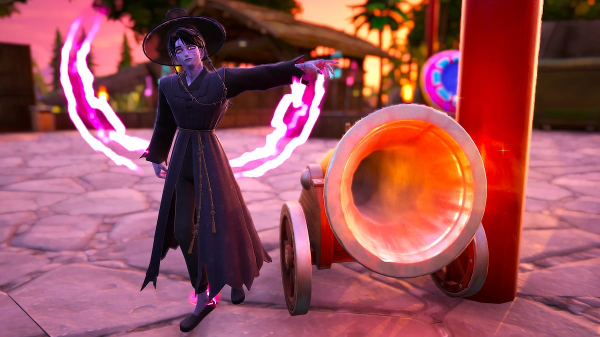 Jinu dancing by a treasure cannon in fortnite