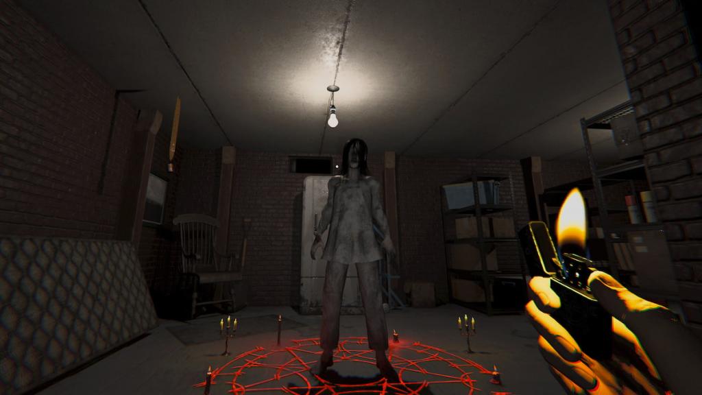 Lighting a glowing red summoning circle and trapping a ghost in it at tanglewood in phasmophobia