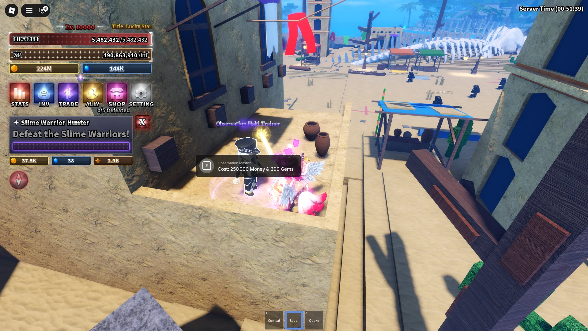 Location of the Observation Haki Trainer NPC on the Desert Island in Sailor Piece Roblox experience.