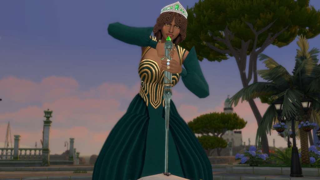 A sim preparing to pull sword from stone in the sims 4