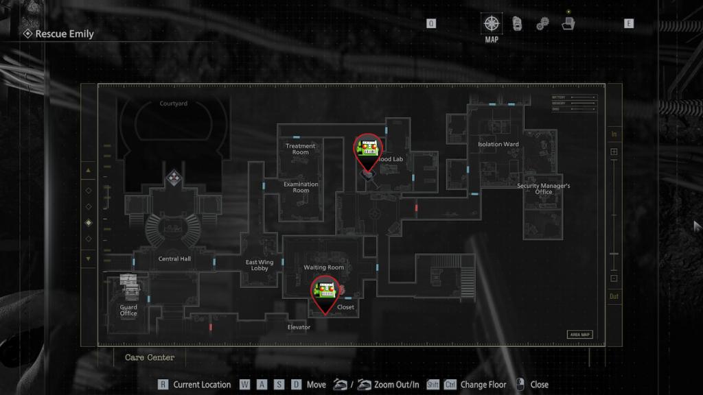 Locations of the Analyzer and the Blood Specimen (Converged) in Resident EVil Requiem. 