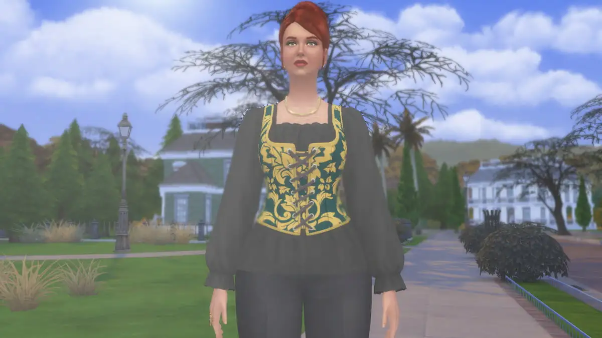Royal envoy standing on street in the sims 4