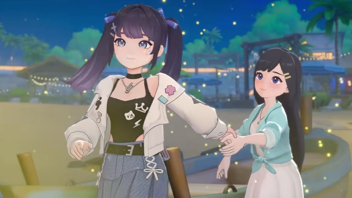 Player running with Stella on the beach in starsand island