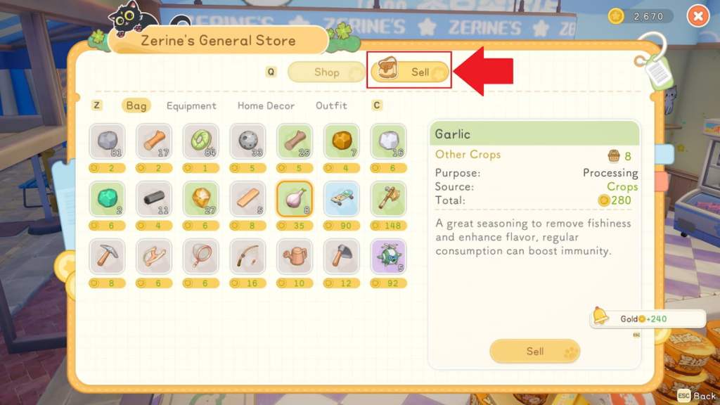 Sell option marked in starsand island