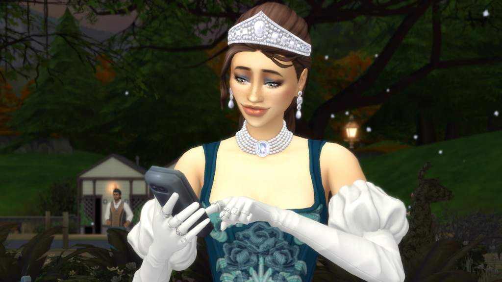 A Sim tapping their phone in the sims 4