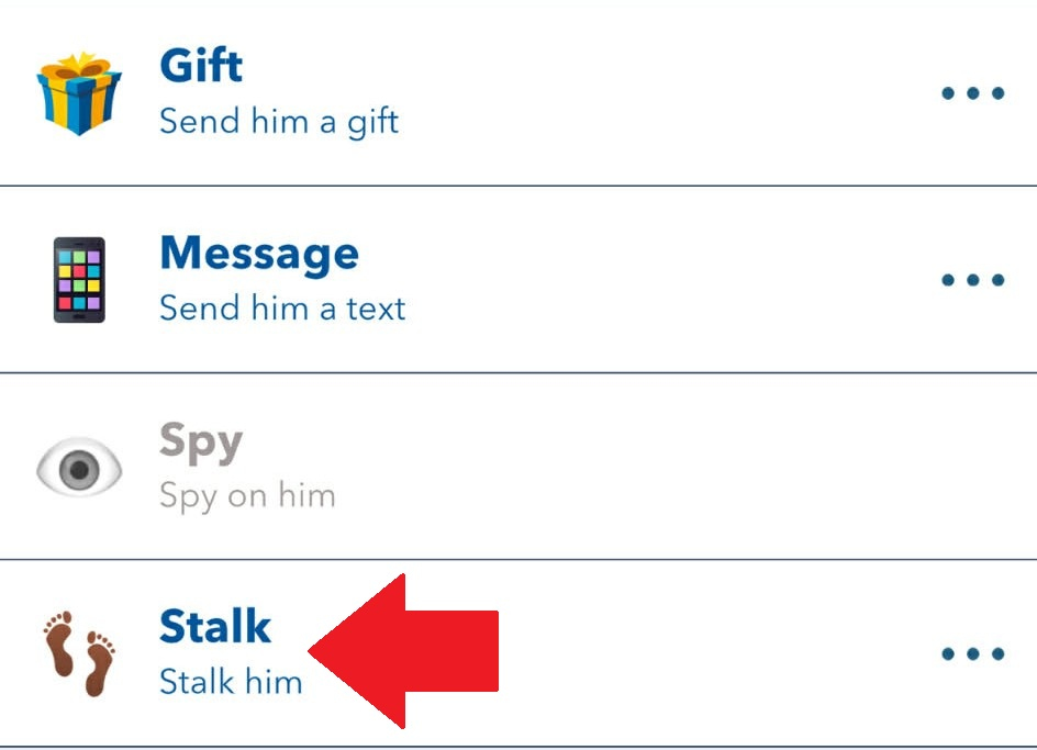 Stalk option marked in bitlife