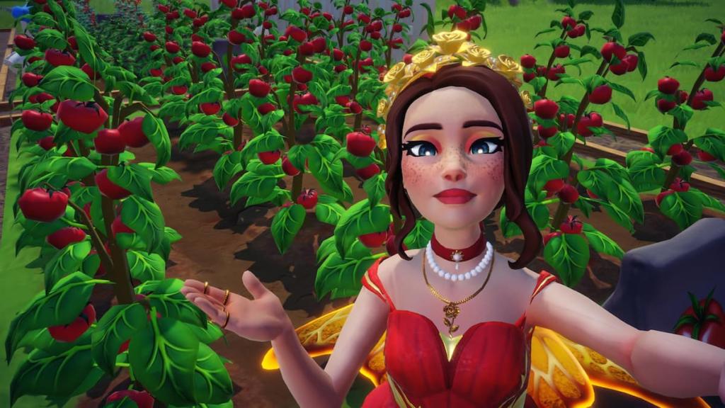 Taking picture with a tomato field in disney dreamlight valley