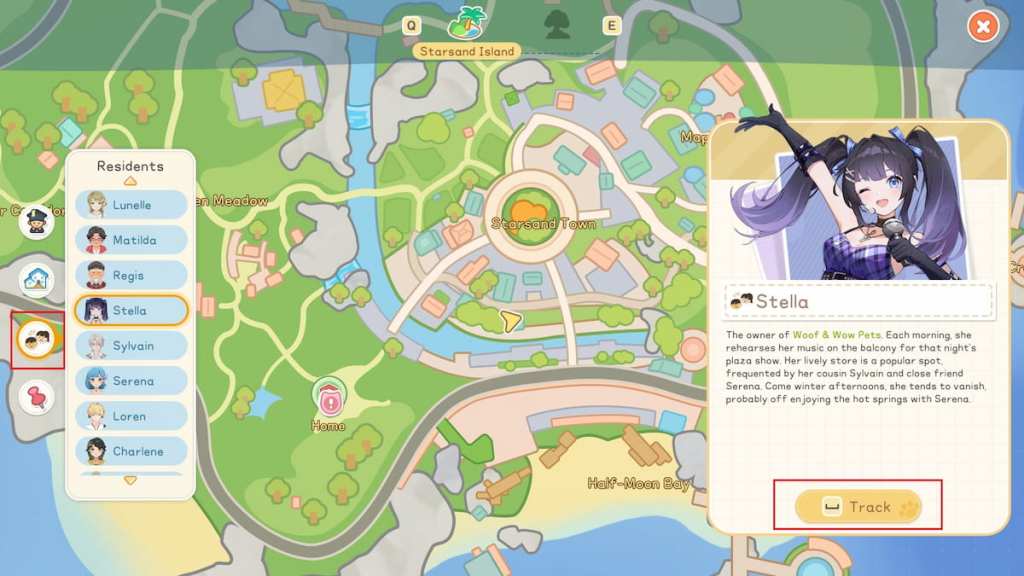 Track option on map marked in starsand island