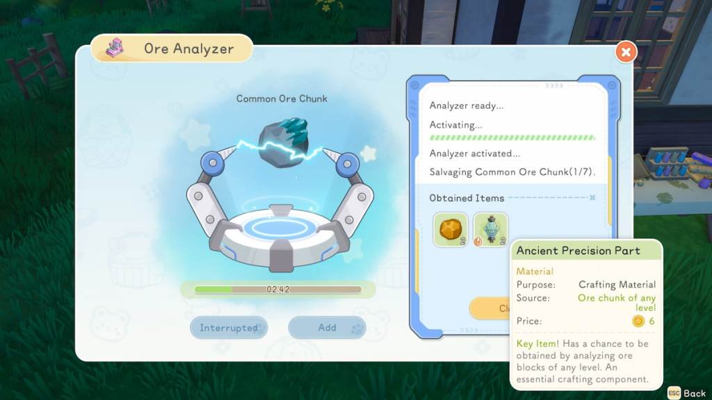 An active ore analyzer with common ore chunks in it in starsand island