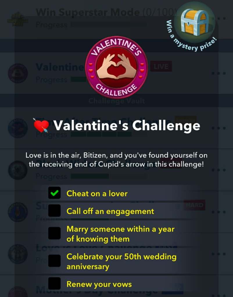 valentine's challenge goals in bitlife