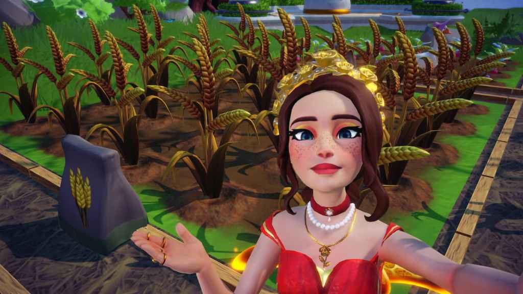 Player taking picture with wheat field in disney dreamlight valley