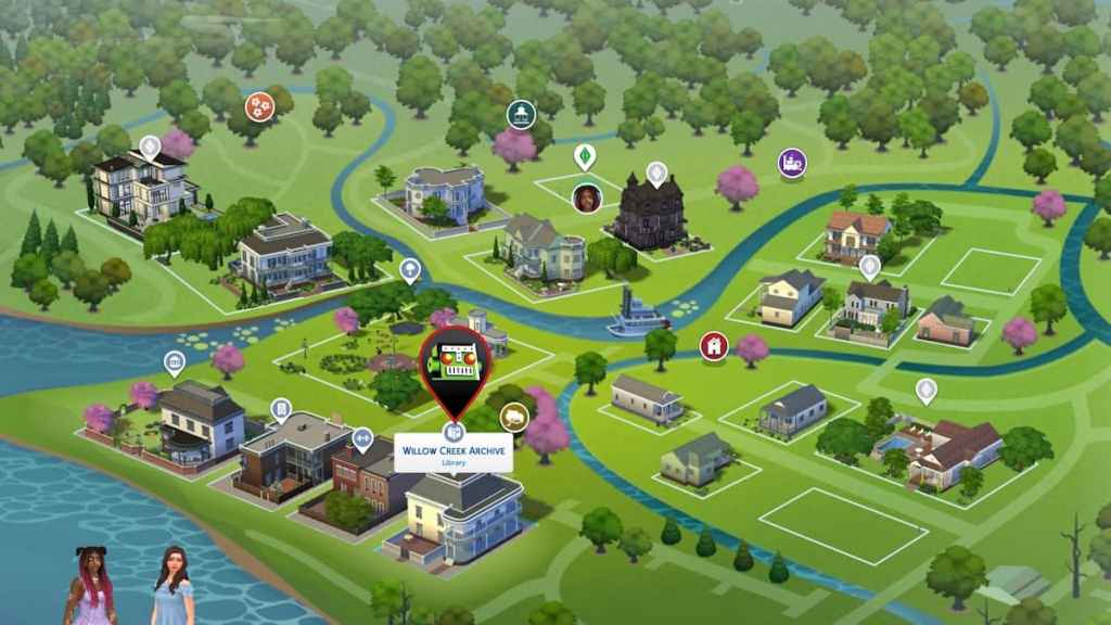 Willow Creek Archive marked on map in the sims 4