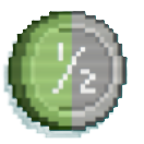 A coin that's 1/2 green and 1/2 grey. 