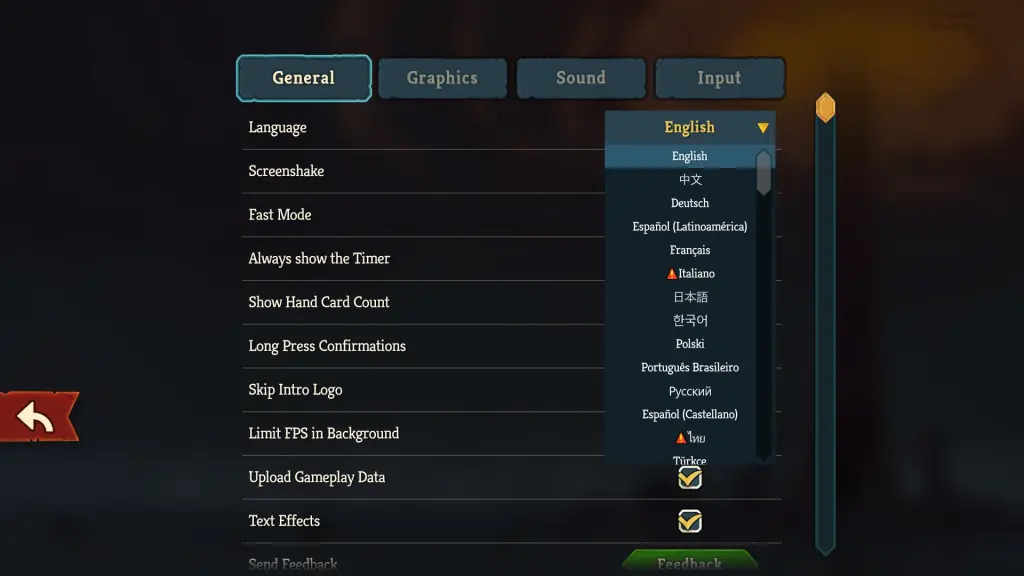 Changing the language settings to English in Slay the Spire 2