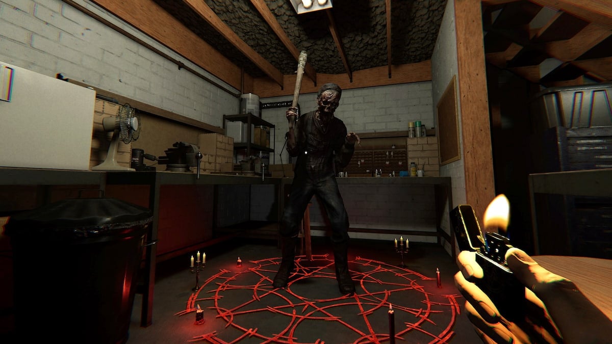 A ghost trapped in a summoning circle in a basement at 6 tanglewood drive in phasmophobia