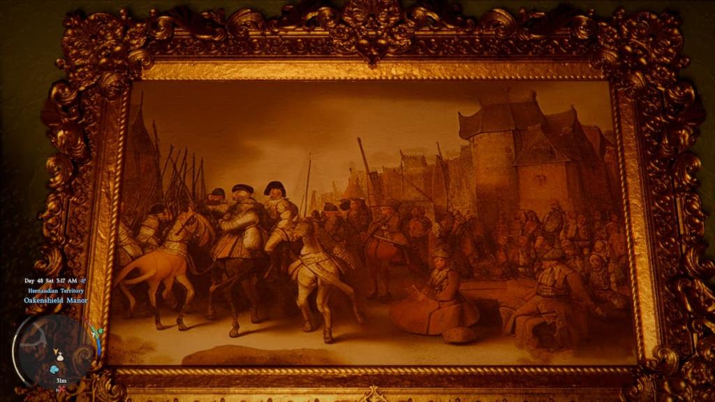 Potentially AI-generated painting depicting what seems to be a battle scene in Crimson Desert. 