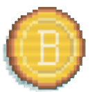 A gold coin with a giant white B in the middle