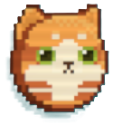 A coin shaped like an orange cat with green eyes
