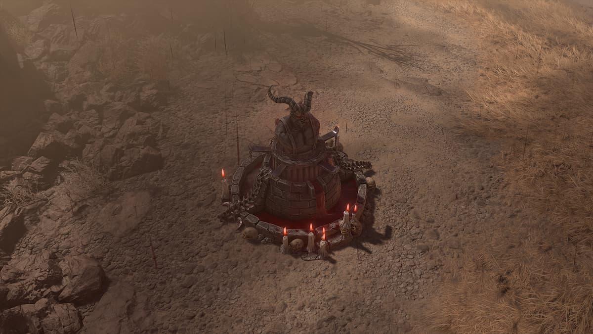 The Shrine of Slaughter, a Shrine with a bust of the Butcher in Diablo 4.