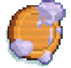 An orange coin with glue that looks like soap suds on it.