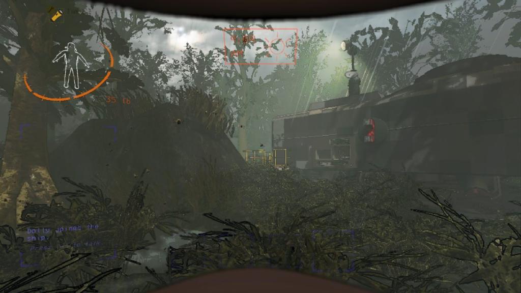 March exterior of dense forest with ship at the center