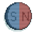 A coin that's half blue and half maroon. The blue side has an