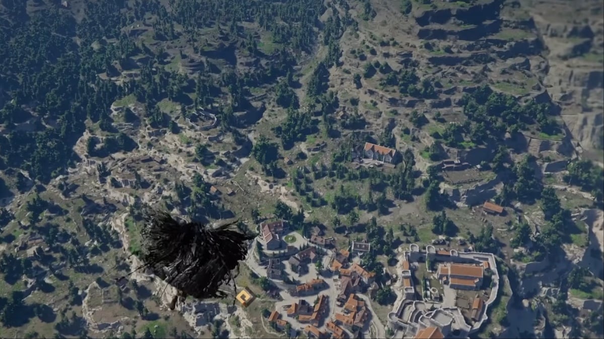 Character flying from a high place