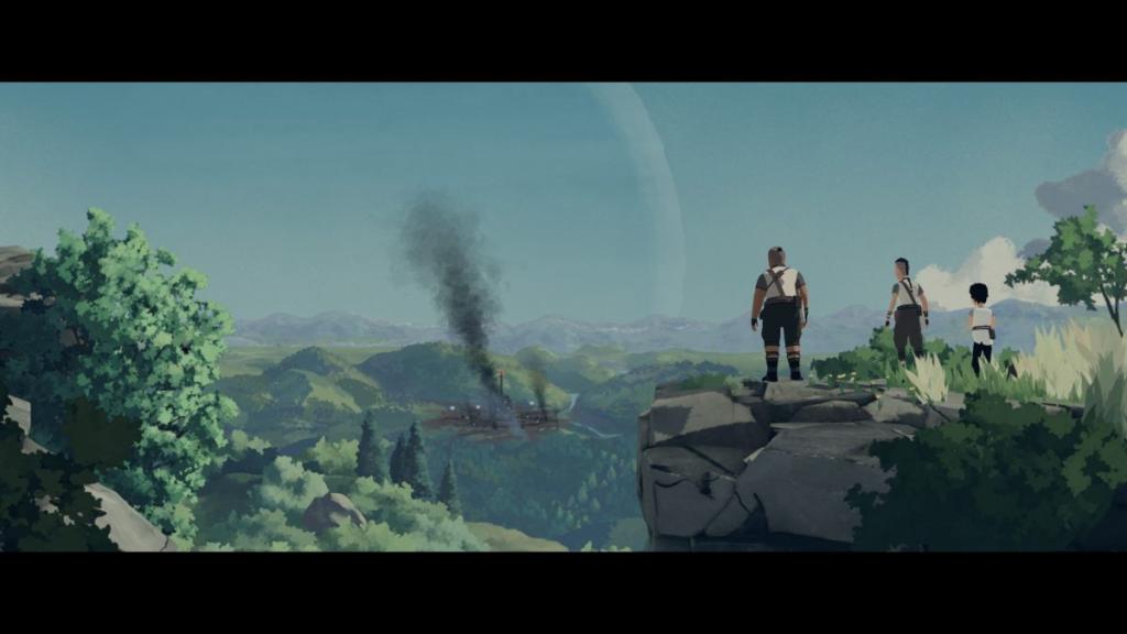 Lana and Ilo looking at black smoke coming from one of the neighboring tribes