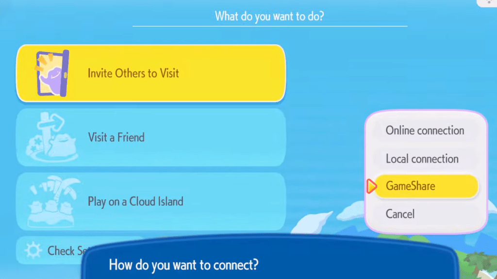 GameShare feature in Pokemon Pokopia