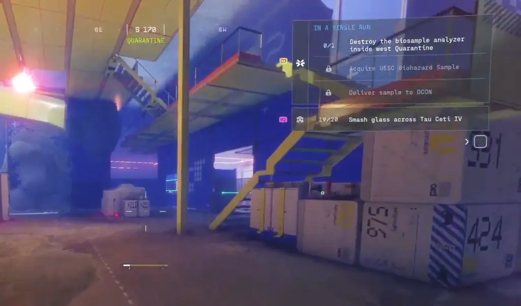 The Yellow stairs that leads to the bio-sample analyzer