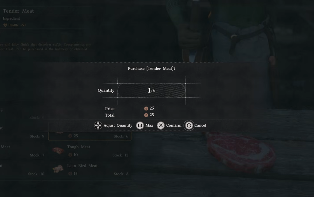 Buying Tender Meat in Crimson Desert