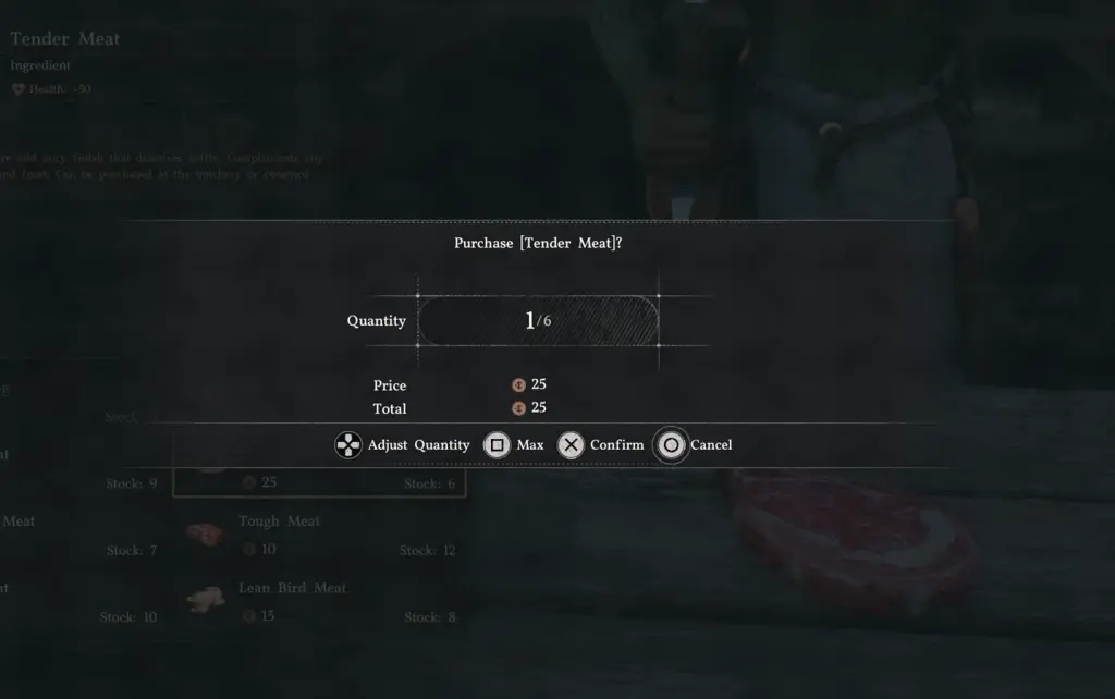 Buying Tender Meat in Crimson Desert