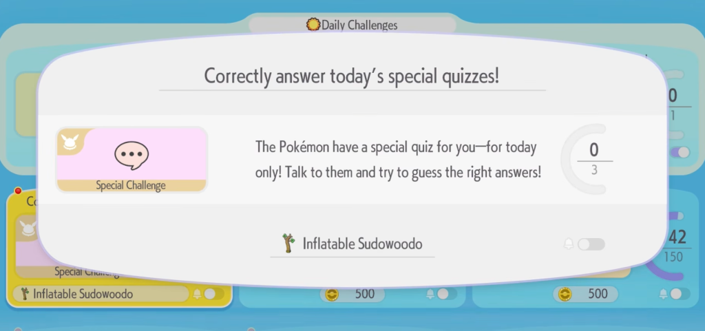 A text box from Pokopia asks the player to talk to Pokemon and guess the right answers.