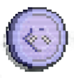 A purplish silver coin with a raccoon head in the middle