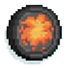 A black coin from RACCOIN with a red lava splatter in the middle