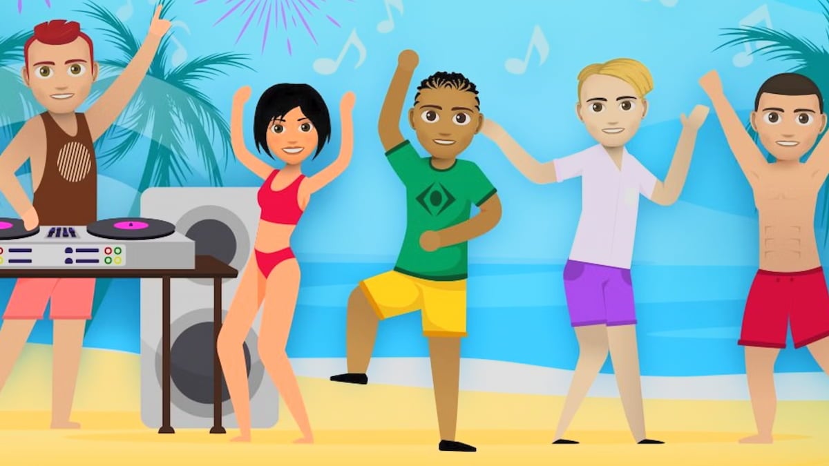 BitLife characters dancing at beach party