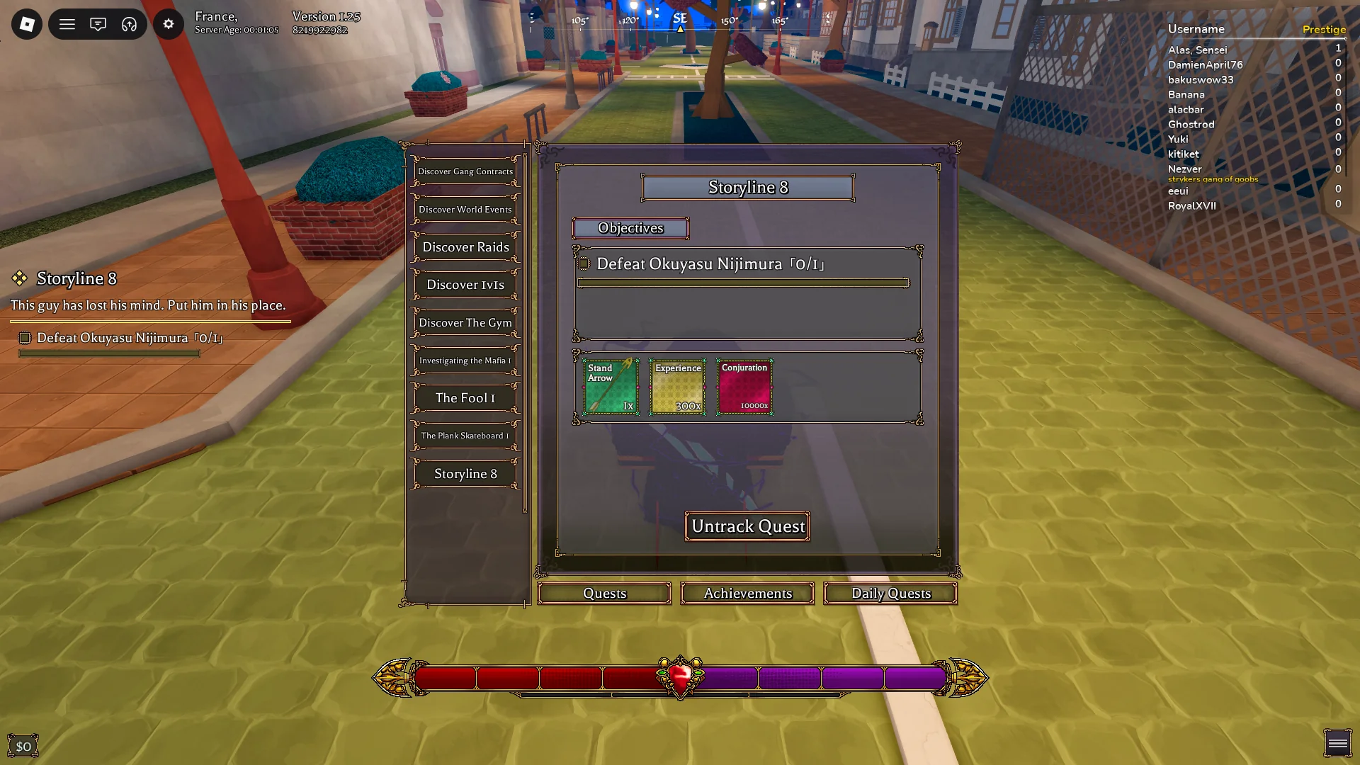 Preview of a quest in Bizarre Lineage Roblox experience.