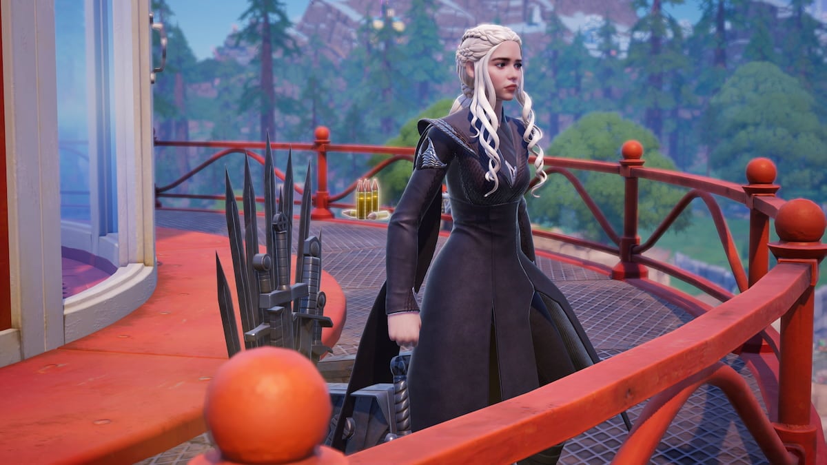 Dany standing in front of a throne at top of lighthouse in fortnite