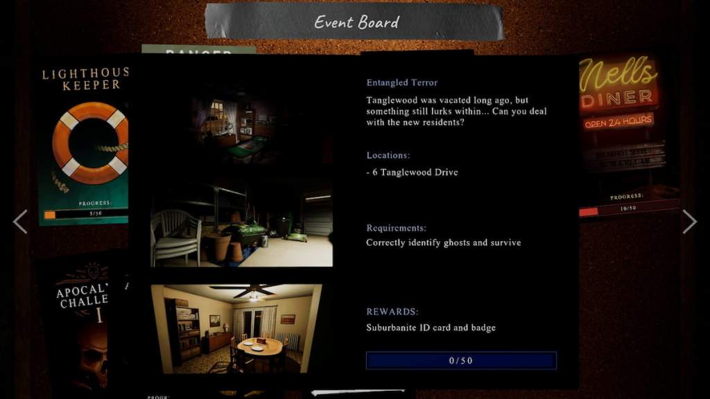 Entangled Terror challenge on event board in phasmophobia