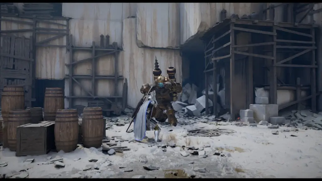 The Excavatron boss entering the arena in Crimson Desert. 