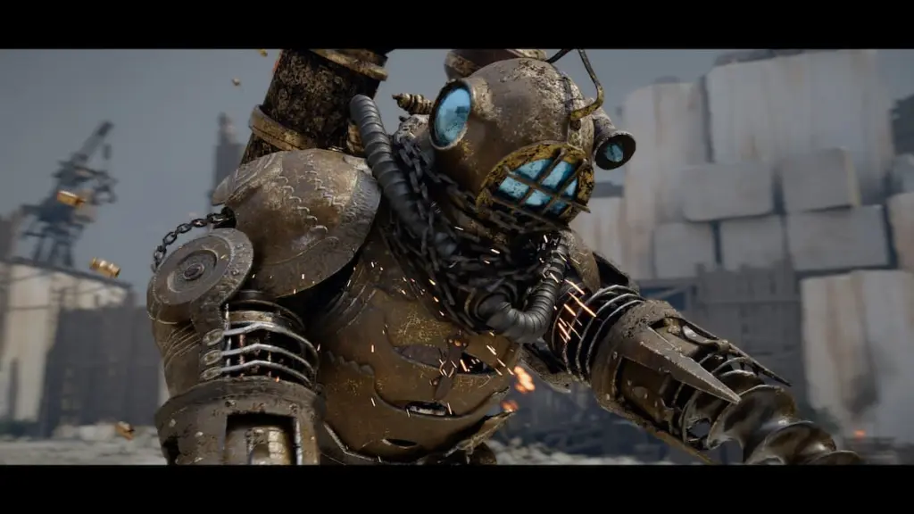 The Excavatron's death scene in Crimson Desert. 