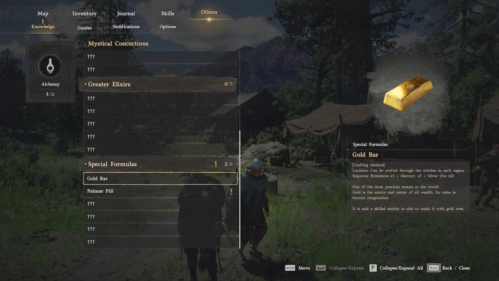 Gold bar description and crafting manual in Crimson Desert.