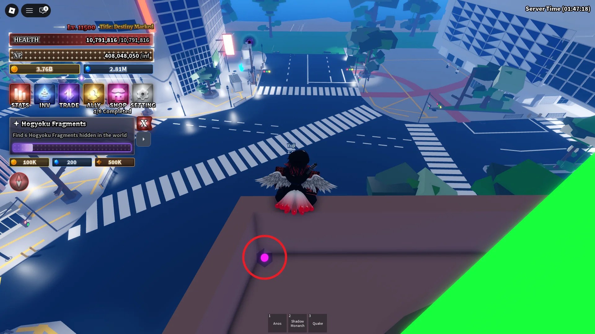 Location of the Hogyoku Fragment #2 on Shibuya Station, needed for the Hogyoku Quest in the Sailor Piece Roblox experience.